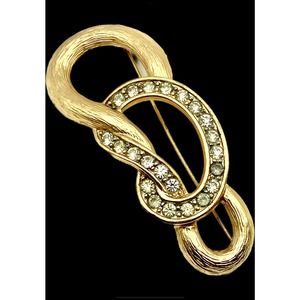 Large Vintage Brushed Gold Pin with inset rhinestones